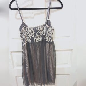 Elegant Grey Sheer and White Lace Dress